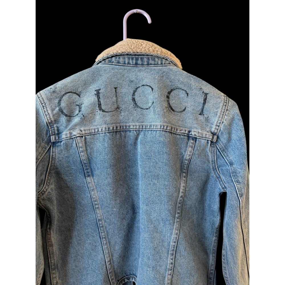 Denim Jean Jacket Upcycled Patch Work Painted Womens Custom Jacket Sz: M A7 - Picture 5 of 7